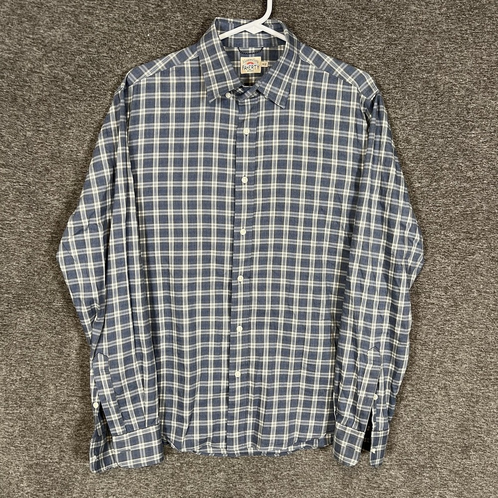 Faherty‎ Brand Shirt Mens Medium Blue Plaid Flannel Long Sleeve Button Up Casual